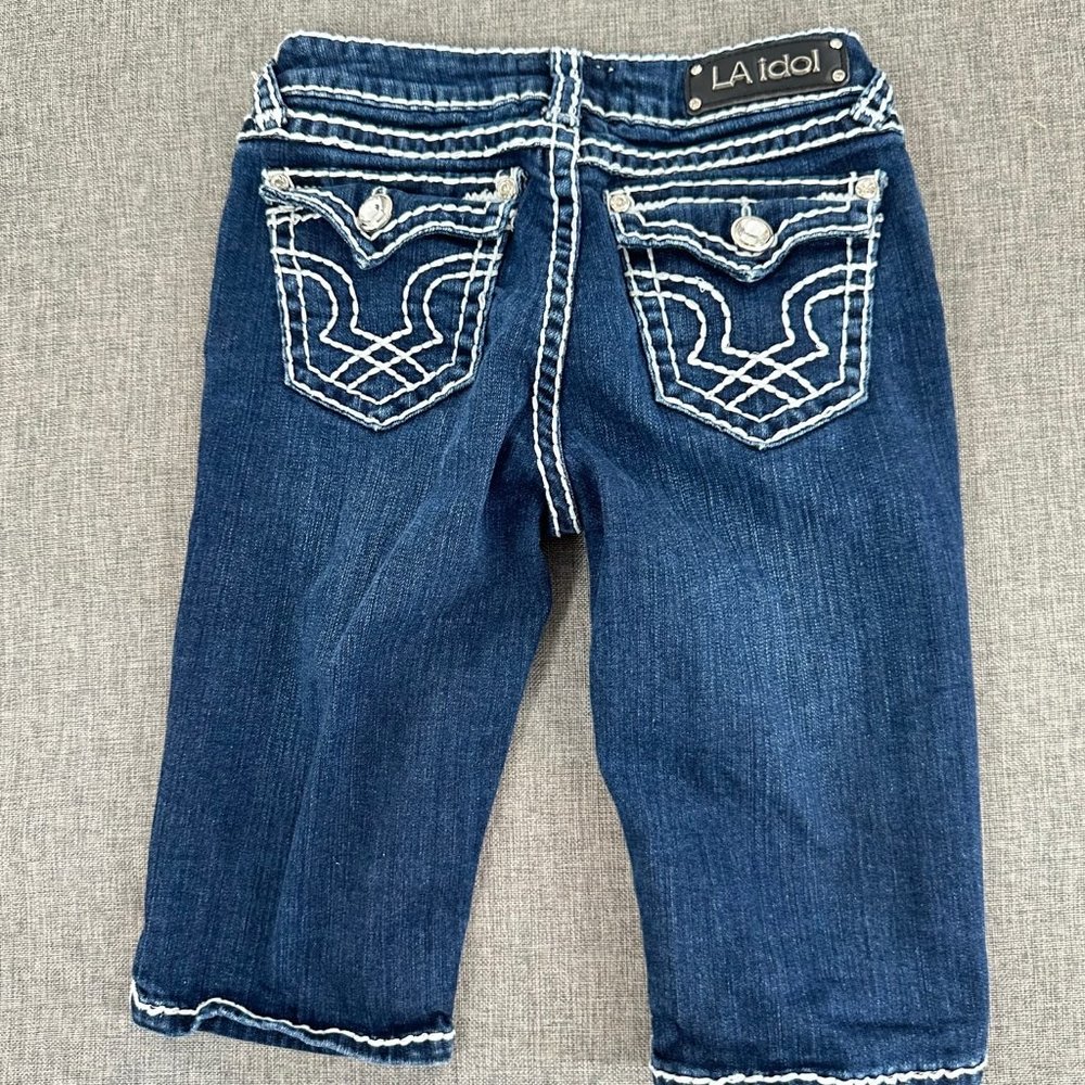 LA Idol‎ Embellished Bermuda Jean Shorts Girls Youth Size 14 Waist 26.5 Low Rise